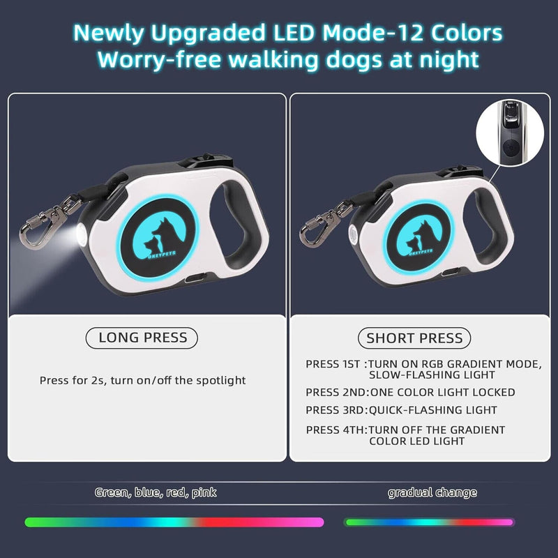 NEW LED Retractable Dog Lead With Flashlight Type-C Charge Retractable Dog Lead With Light Blue Color